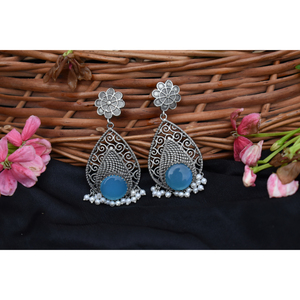 traditional artifical handmade <b>silver</b> look alike brass stone stud hoop earing for girls and women - Product Image 6