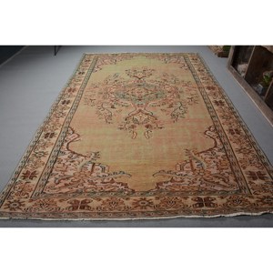Alfombra turca vintage Beige-Marrón 6,6 X 9.9ft Tejido plano de lana con patrón de retazos para decoraciones de sala de estar o uso en pasillos - Product Image 1