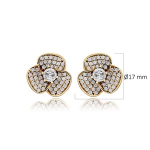 Diseño de forma de flor Clear CZ Stone Auténtico estilo otomano Pendientes de tuerca de plata Venta al por mayor Joyería hecha a mano turca - Product Image 2