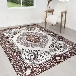 Tapis classique marron et crème, tapis imprimé de style turc, tapis doux non tissé - Product Image 5