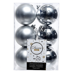 Ensemble de 12 boules de Noël en plastique argenté Amicasa, décorations de 6 cm, 9021831, boules de Noël et décorations d'arbre - Product Image 2