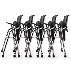 Chaise d'entraînement moderne en métal avec tablette d'écriture et roulettes, design durable pour l'école, la salle de classe, la salle de réunion et le bureau à domicile - Product Image 2