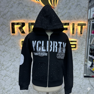 Personalized Logo Popular Design Zipper <b>Hoodie</b> Rhinestone <b>Zip</b> <b>up</b> Jacket Acid Wash <b>Vintage</b> Washed Men Fleece Streetwear <b>Hoodie</b> - Product Image 5