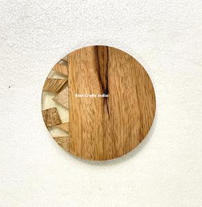 Natural Round Epoxy Resin Acacia Wood Coasters Dinnerware Mats & Pads <b>Kitchen</b> <b>Accessories</b> for Home & Hotel - Product Image 4