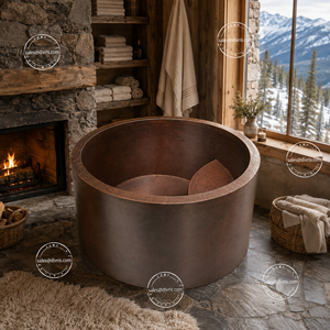 Bañera Ovalada de Cobre Independiente Divris, Diseño Moderno Japonés, Hecha a Mano, Longitud Personalizable para Baño - Product Image 5