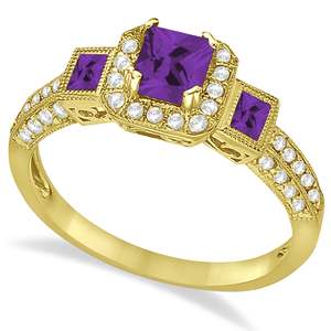 Bague de fiançailles en or jaune 14 carats avec améthyste et diamants 1,35 ct Bijoux tendance - Product Image 1