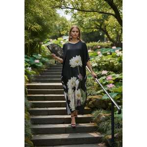 Vestido Kaftan Largo hasta el Suelo, Estampado Floral, Color Personalizado, Ecológico, Lavable, Elegante, Corte Regular, Ropa de Resort para Mujer - Product Image 1