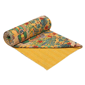 Indien fait à la main Kantha jeter couverture Antique Vintage bohème couette motif Floral couture à la main bloc imprimé coton Gudari - Product Image 4