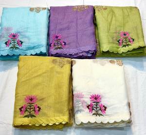 Sari Elegante de Longitud Regular con Diseño Bordado en Tela de Seda Georgette PREMIUM con Estampado de Cuadros Chex, Blusa de Contraste para Fiesta, Disponible Ahora - Product Image 6