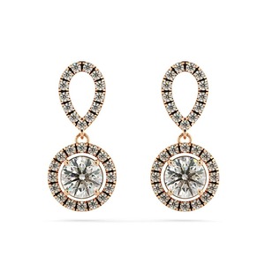 Boucles d'oreilles micro-serties rondes avec halo de diamants, 0,76 ct de diamants de laboratoire en platine, cadeau de mariage - Product Image 1