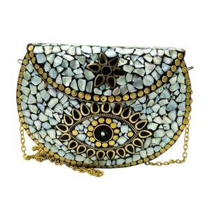 Bolso de Mano Clásico Impermeable de Lujo de India World Craft Impex, Bolso Étnico de Metal de Alta Calidad para Mujer, Cartera de Resina con Mosaico - Product Image 1
