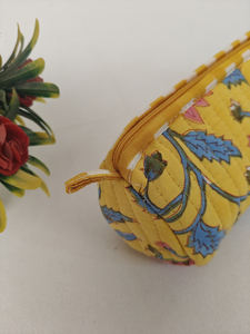 Indian Hand Block Printed Floral Cotton Fabric Eco-Friendly Durable <b>Quilted</b> Makeup Case Zipper Closure for Travel Stationery - Product Image 2