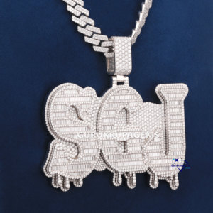 เพชร VVS Moissanite กลม & บาแก็ต925เพชรไอซ์เอาท์เครื่องประดับตัวอักษรเริ่มต้นฮิปฮอปคิวบาพร้อมจี้ - Product Image 3