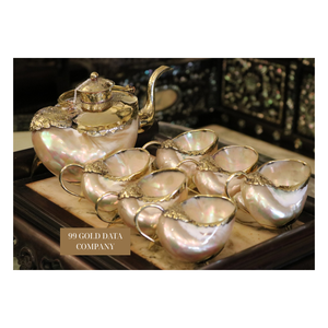 Service à thé nacré avec théière coquillage Cadeau de vaisselle unique sur le thème de l'océan pour les mariages Resorts et l'affichage à la maison - Product Image 6