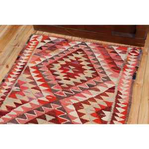 Vintage Kilim <b>Runner</b> Rug 3x9.5 ft (92x291 cm), Turkish <b>Red</b> Solid Wool Rug - Product Image 5