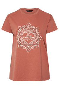 T-shirt imprimé écologique pour femmes, motif Mandala, couleur orange, Choose Happiness, style décontracté, été - Product Image 5