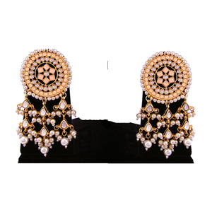 Pendientes Largos con Cristales y Cuentas de Estrás, Baño de Oro, Diseño Geométrico Étnico, Base de Aleación de Zinc Resistente - Product Image 2