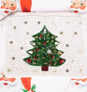 Monedero Bordado Elegante con Diseño Navideño de Cuentas de Semilla, Monedero Bordado con Cuentas de Semilla con Temática Navideña, Monedero con Cuentas - Product Image 4