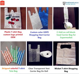 Sac d'épicerie T-shirt emballage plastique réutilisable impression de logo personnalisé ménage Vietnam ODM fournisseur bon prix 1 tonne - Product Image 6