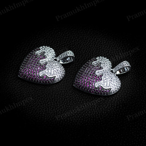 925 argent jaune plaqué or pendentifs multi couleur coeur pendentif Style Antique glacé Moissanite pendentifs pour unisexe en gros - Product Image 1