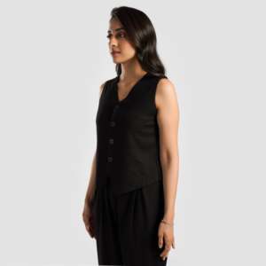 Chaleco Largo Tejido para Mujer, Color Negro, con Botones y Bordados Decorativos, Estilo Vintage, Talla Grande, Relleno de Cuero - Product Image 3