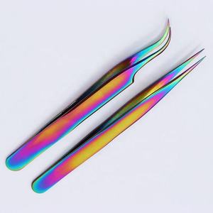 Lot de 2 pinces à cils en acier inoxydable de qualité supérieure, arc-en-ciel, avec logo personnalisé, outils d'extension de cils, Zullo Industries - Product Image 4