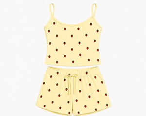 Ensemble pyjama décontracté 2 pièces tricoté pour femme, haut sans manches et short au-dessus du genou, tenue d'intérieur confortable, prix raisonnable, service OEM - Product Image 1