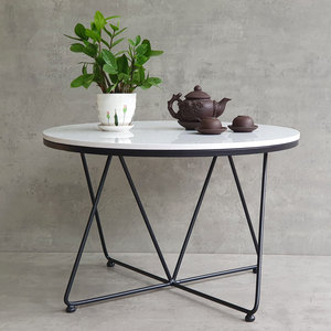 70cm Round Stone Top & Iron <b>Legs</b> <b>Coffee</b> <b>Table</b>-Minimalist Farmhouse Design-Living Room Furniture - Product Image 4