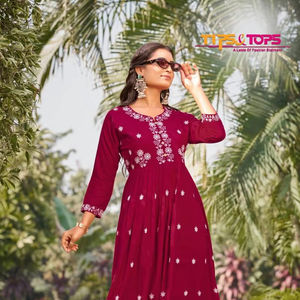 Vente en gros exclusif Lakhnavi rayonne flammé fil de coton broderie Kurti Collection tenue de soirée décontractée inspirée pakistanaise indienne - Product Image 1