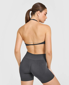 Women's High Quality Solid Lightweight Breathable Waterproof Skinny Fit <b>Halter</b> <b>Neck</b> <b>Bra</b> Short Yoga Set Streetwear Quick Dry - Product Image 2