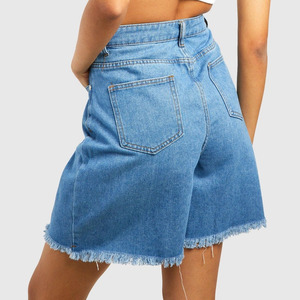 Short en jean à ourlet effiloché pour femmes vente en gros Short en jean décontracté taille moyenne extensible d'été avec ourlet brut pour femmes été - Product Image 2