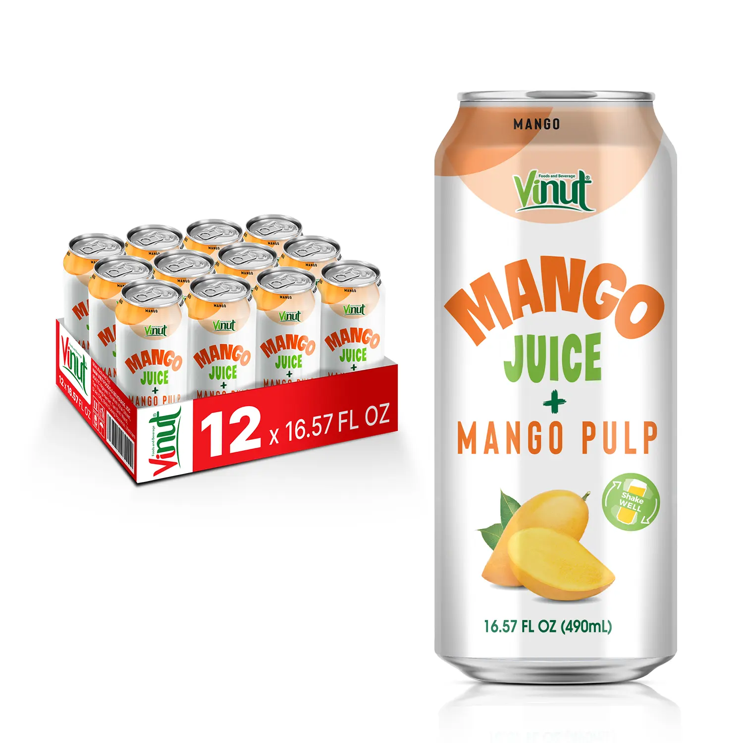 Prêt à expédier 490ml de boisson en conserve 100% vrai jus de mangue avec pulpe échantillon gratuit sans graisse sans sucre fabrication de marque privée boisson