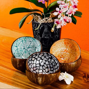 Timeless Indian Folk <b>Art</b> Polished Coconut Serving Bowls Stylish <b>Angel</b>-Style Table Dining & Home Decoration - Product Image 1