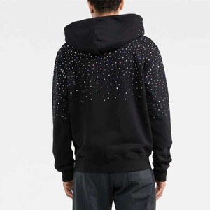 Sweat à capuche zippé pour homme, style streetwear, coupe ample et courte, effet délavé à l'acide, effet décoloré par le soleil, 480 g/m², lourd, avec strass - Product Image 3