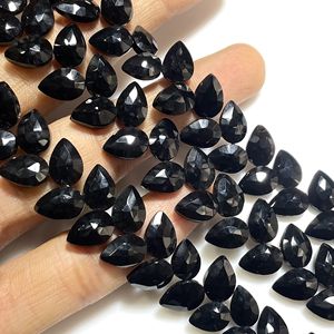 Vente en gros de perles briolettes en forme de poire et feuille à facettes en onyx noir perles de pierres précieuses naturelles pour la fabrication de bijoux - Product Image 2