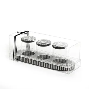 Ensemble de 3 pots en verre et coquillage avec couvercle en acrylique, incrustation de mosaïque en nacre, boîte ronde avec couvercle en acrylique, article tendance - Product Image 5