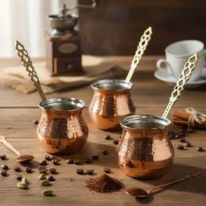 Ensemble de 3 pièces vintage en cuivre pour cafetière, traditionnel pour le thé, vaisselle automatique durable en laiton, verre, céramique, plastique, métal - Product Image 3