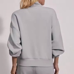 Nueva moda mujer media cremallera cuello alto sudadera manga larga Color sólido pulóver Casual Sudadera con capucha - Product Image 2