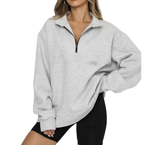 Femmes 1/4 quart Zip pull surdimensionné demi Zip pull sweat col montant hiver 100% coton demi Zip pull - Product Image 2