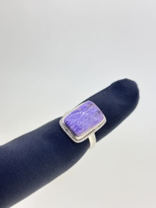 Fabulous Design 925 Solid Sterling <b>Silver</b> Natural Charoite Square Shape Bezel Setting Gemstone <b>Eternity</b> Vermeil <b>Rings</b> Indian - Product Image 4
