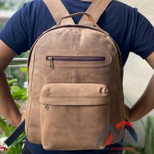 Sac à dos multi-poches en cuir véritable pleine fleur unisexe de haute qualité personnalisable usine grande capacité marron Style Vintage - Product Image 1