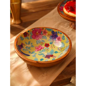 Ensaladera de madera de acacia moderna hecha a mano, natural y sostenible para fiestas, servir sopa, fideos, pegatina esmaltada, diseño Floral - Product Image 1