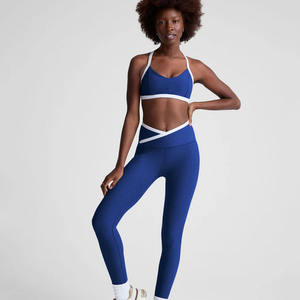 Conjunto de mujer azul de alta exigencia, ropa deportiva atlética, ropa deportiva para gimnasio, sujetador de entrenamiento y mallas, ropa de Yoga, conjunto de 2 piezas para mujer - Product Image 1