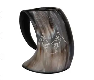 Caneca de cerveja com chifre de búfalo, caneca viking de melhor qualidade, fornecedor da Índia, caneca de café, novo design