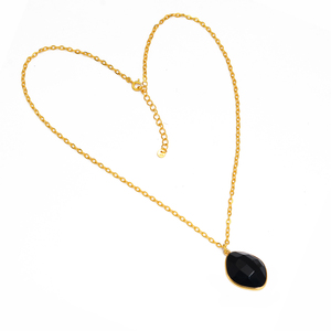 Collier pendentif de luxe pour femme, en argent sterling 925 plaqué or, avec pierre précieuse onyx noir naturel, pour mariage et mode - Product Image 4