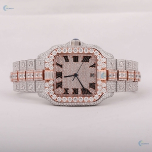 Hip Hop Full Iced Out Watch Moissanite Reloj de pulsera con esfera numérica romana Reloj de pulsera de lujo de dos tonos - Product Image 1