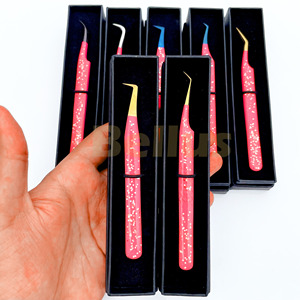 Todos los tipos de pinzas de extensión de pestañas con agarre de fibra Acero inoxidable Etiqueta privada Recubierto de Rosa Puntas curvas 45 90 grados Puntas - Product Image 2