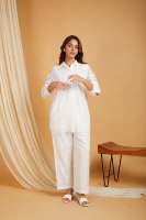 Robe décontractée pour femme, design unique, couleur blanche, sur mesure, taille XL, tissu en mousseline de soie et viscose, manches longues, OEM ODM