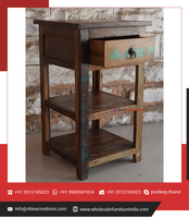 Table de Chevet en Bois Recyclé Écologique avec Étagères de Rangement, Design Moderne et Antique pour Appartement, Chambre, Salon, Usage Domestique