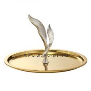 Table en métal décorative pour la maison et le mariage Plateau décoratif pour desserts et dattes Grand plateau standard pour chocolat de cuisine poli à l'or - Product Image 5